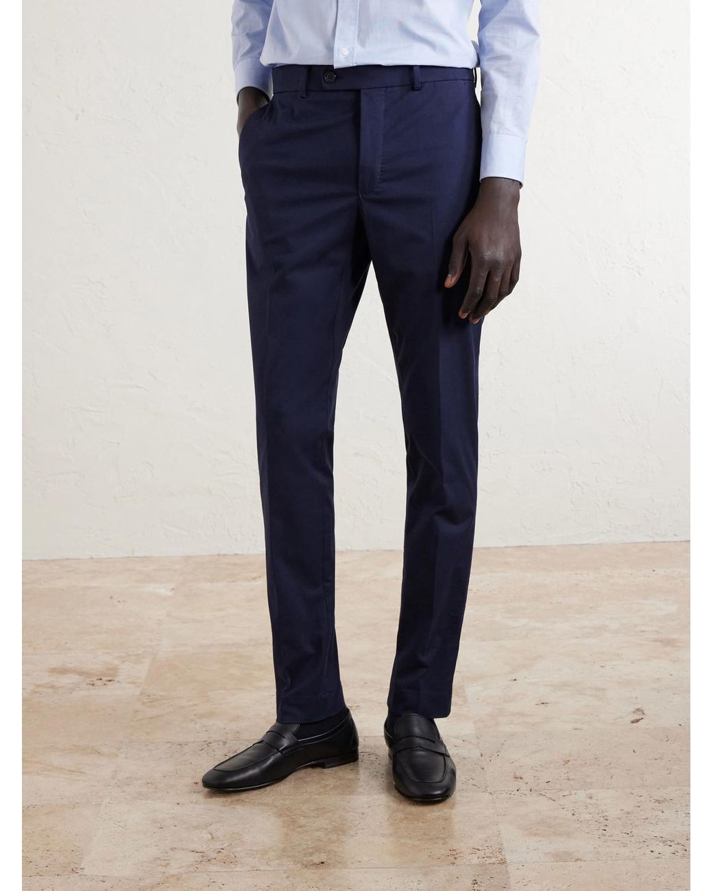 Slowear Blue Tapered Stretch-Cotton Trousers for men