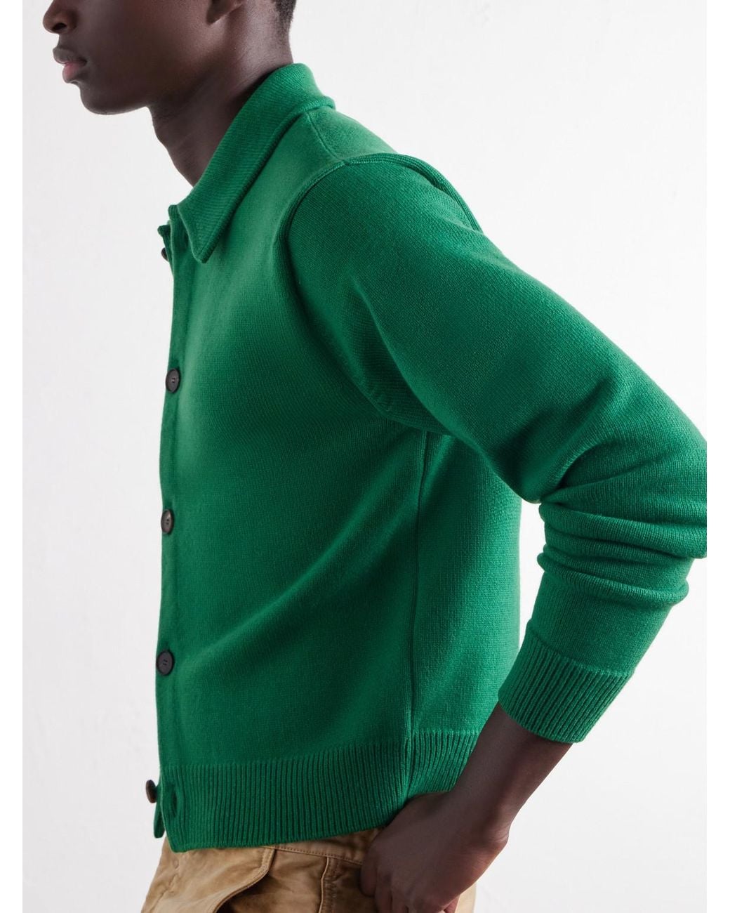 Auralee Green Wool Cardigan for men