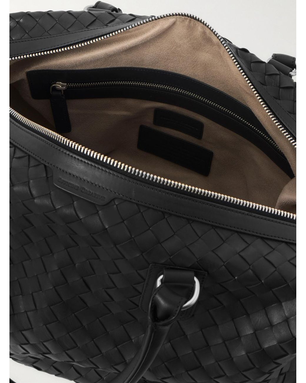Officine Creative Black Woven Leather Weekend Bag for men