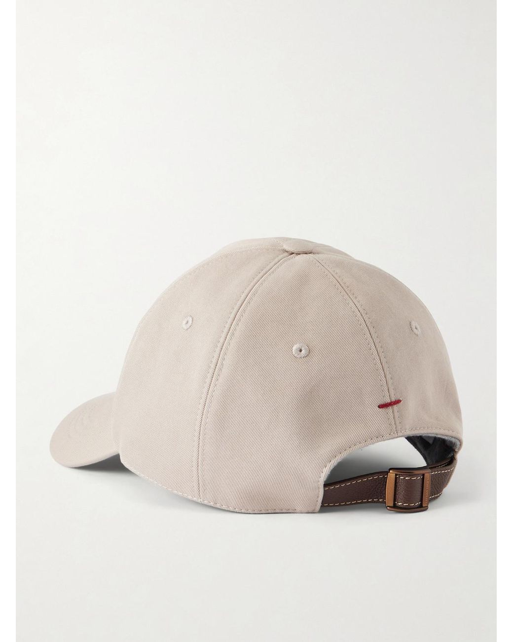 Brunello Cucinelli Natural Logo-Embroidered Leather-Trimmed Cotton-Twill Baseball Cap for men