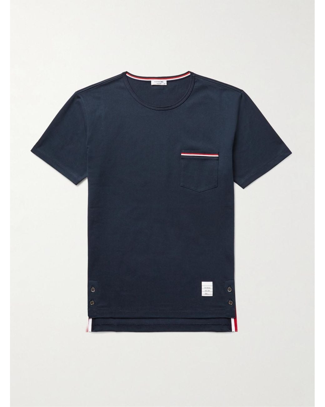 Thom Browne Blue Slim-Fit Grosgrain-Trimmed Cotton-Jersey T-Shirt for men