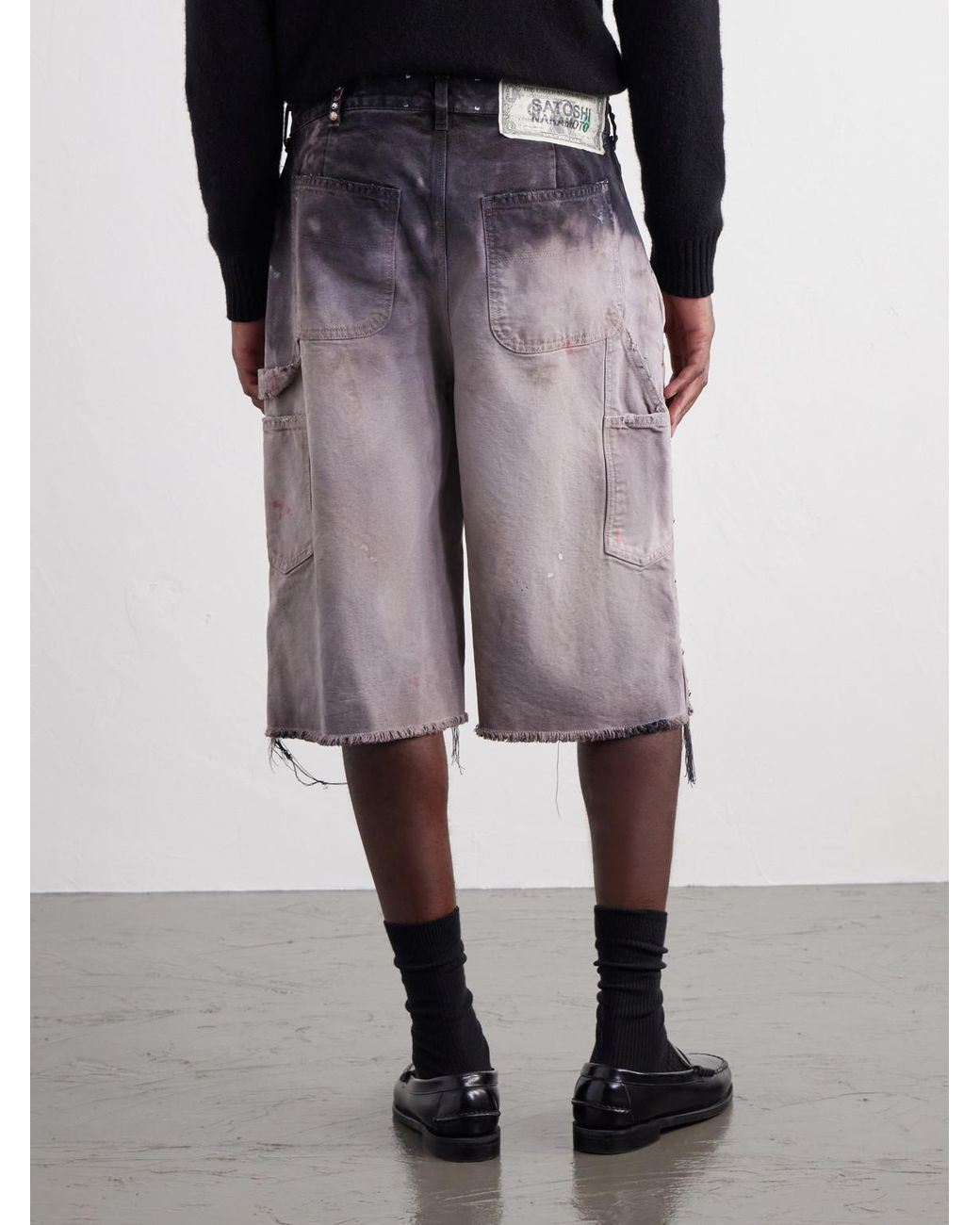 Satoshi Nakamoto Gray Danny's Straight-Leg Embellished Distressed Denim Shorts for men