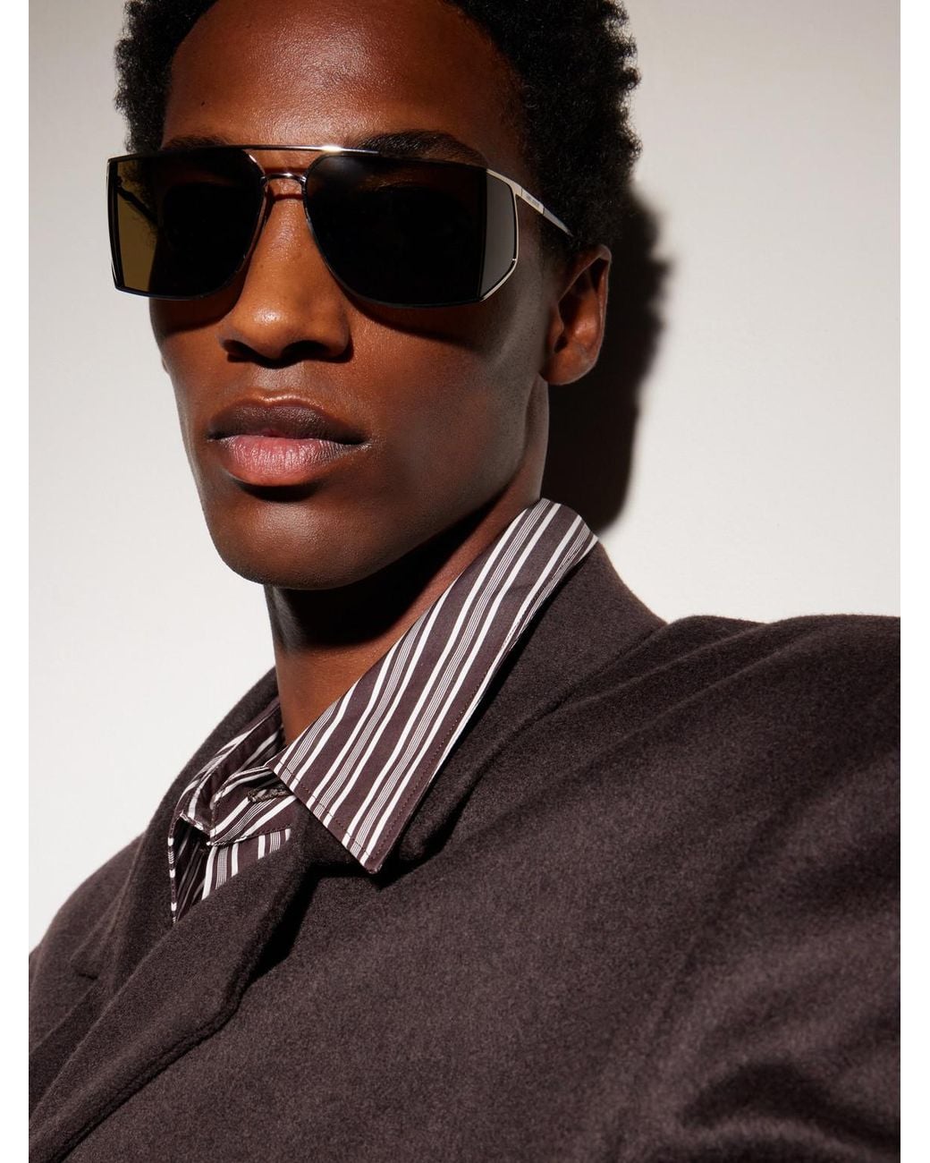Saint Laurent Natural Sl 750 Double-Bridge Mask Aviator-Style-Tone Metal Sunglasses for men