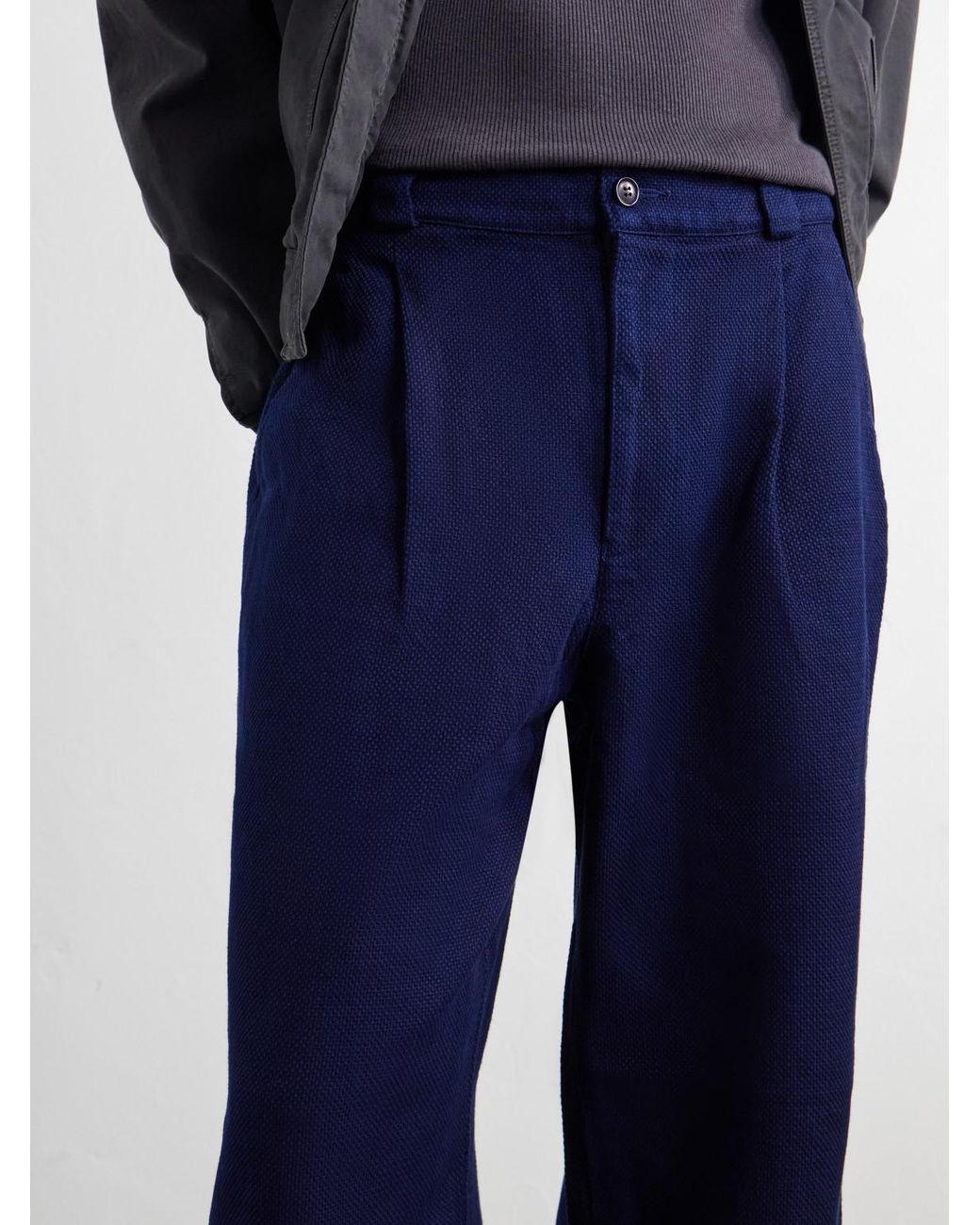 Blue Blue Japan Blue Straight-Leg Pleated Sashiko-Cotton Trousers for men