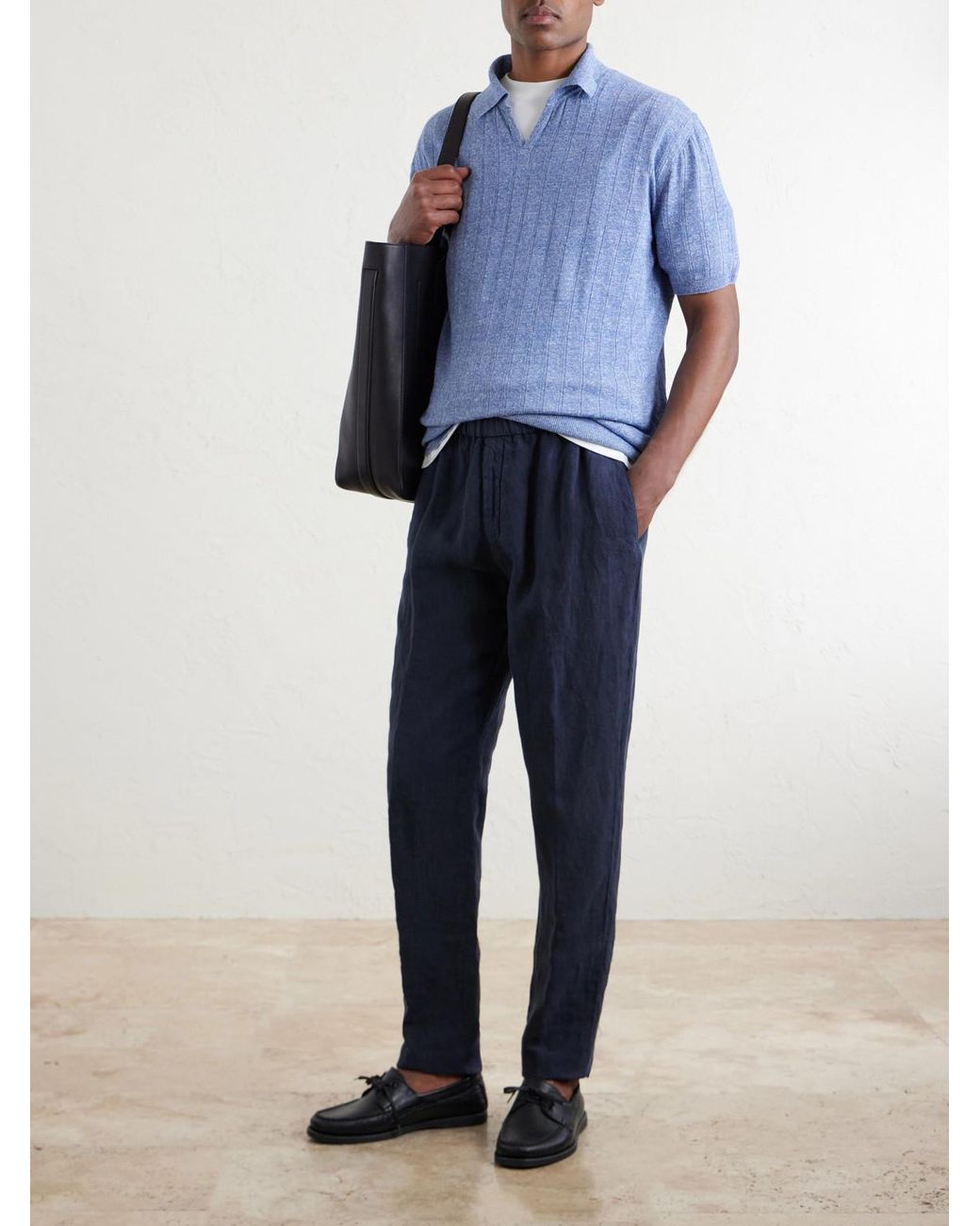 Boglioli Blue Tapered Linen Trousers for men
