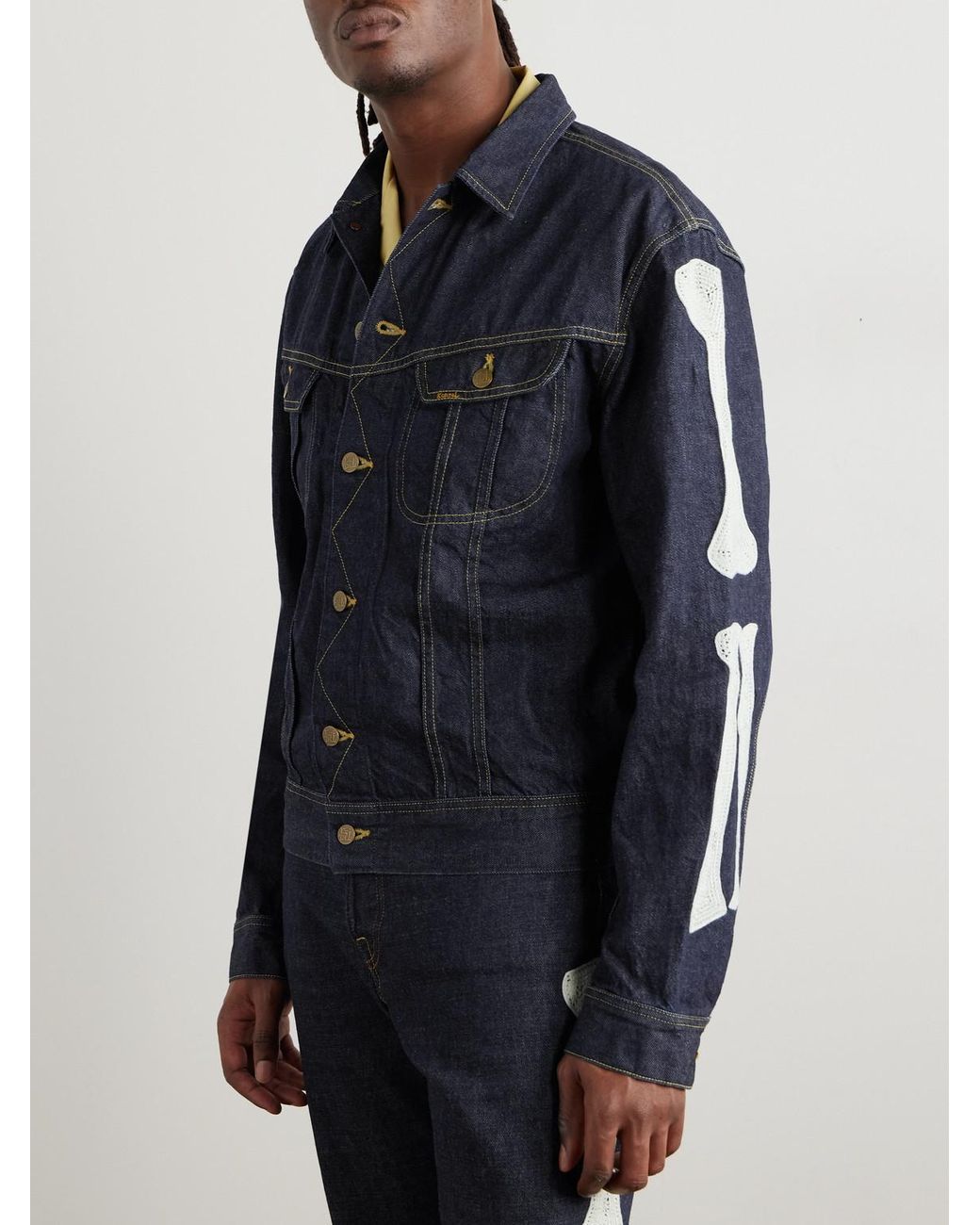 Kapital Blue Crochet-Trimmed Denim Jacket for men