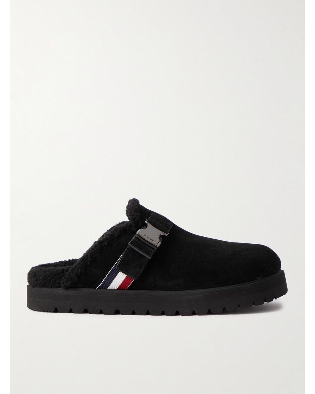 Moncler Black Fleece-Lined Suede Clogs for men