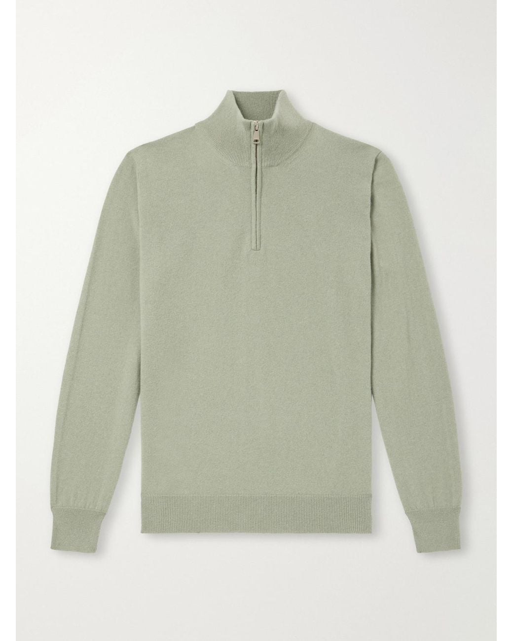 Ghiaia Green Cashmere Half-Zip Sweater for men