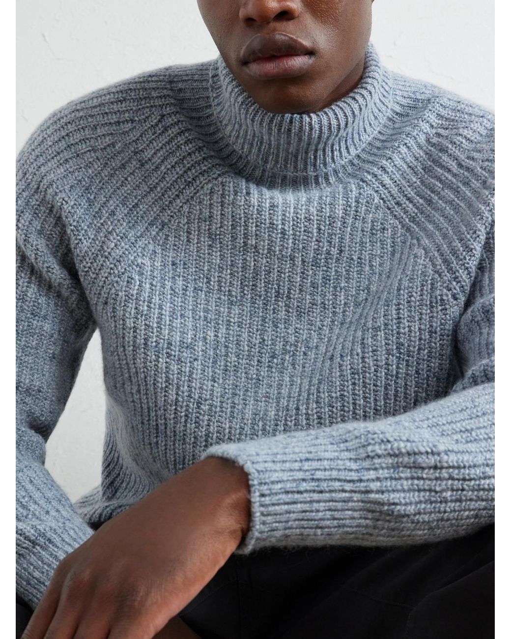 Inis Meáin Blue Boatbuilder Ribbed Cashmere Sweater for men