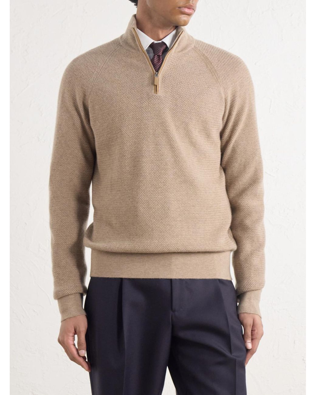 Zegna Natural Oasi Cashmere Half-Zip Sweater for men