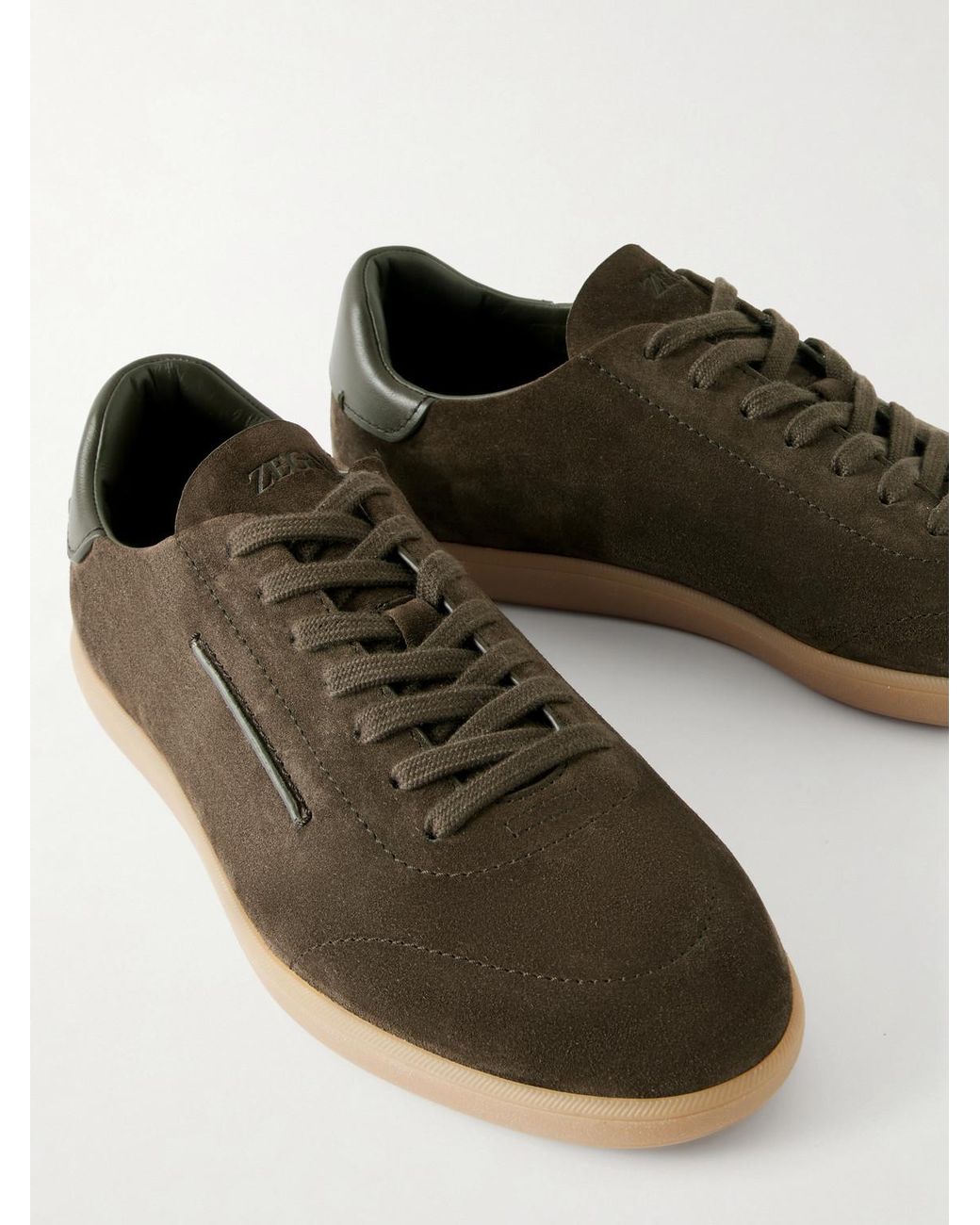 Zegna Green 232 Leather-Trimmed Suede Sneakers for men