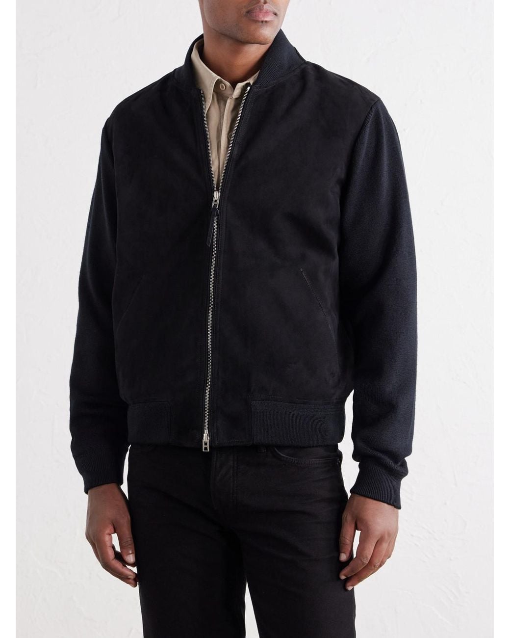 Tom Ford Black Suede And Milano Stitch Wool Bomber Jacket for men