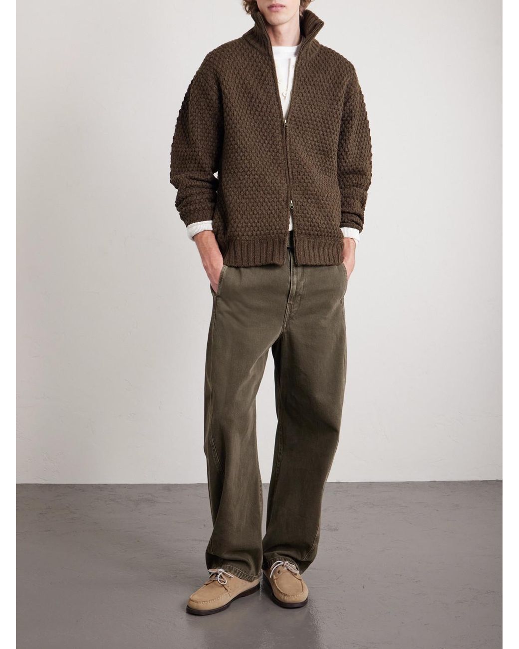 Zip-Up Wool Sweater di Beams Plus in Brown da Uomo