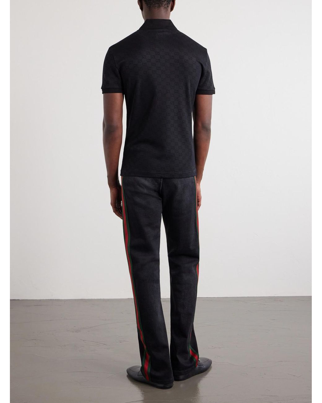 Gucci Black Logo-Jacquard Jersey Polo Shirt for men