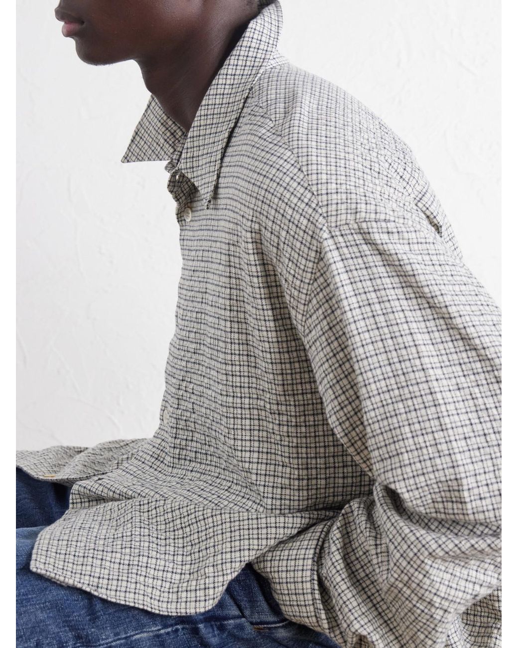Studio Nicholson Gray Checked Cotton-Blend Shirt for men