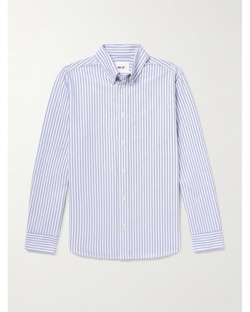 NN07 Blue Colby 5910 Button-Down Collar Striped Organic Cotton Oxford Shirt for men