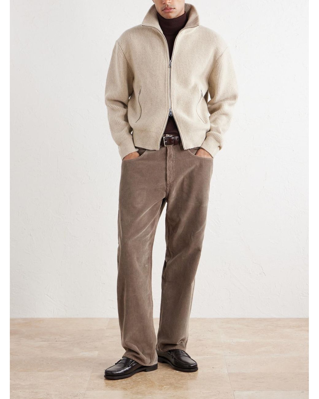 Officine Generale Natural Florys Ribbed Wool-Blend Zip-Up Cardigan for men