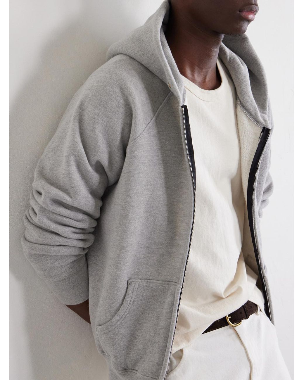 Les Tien Gray Heavyweight Cotton-Jersey Raglan Zip-Up Hoodie for men
