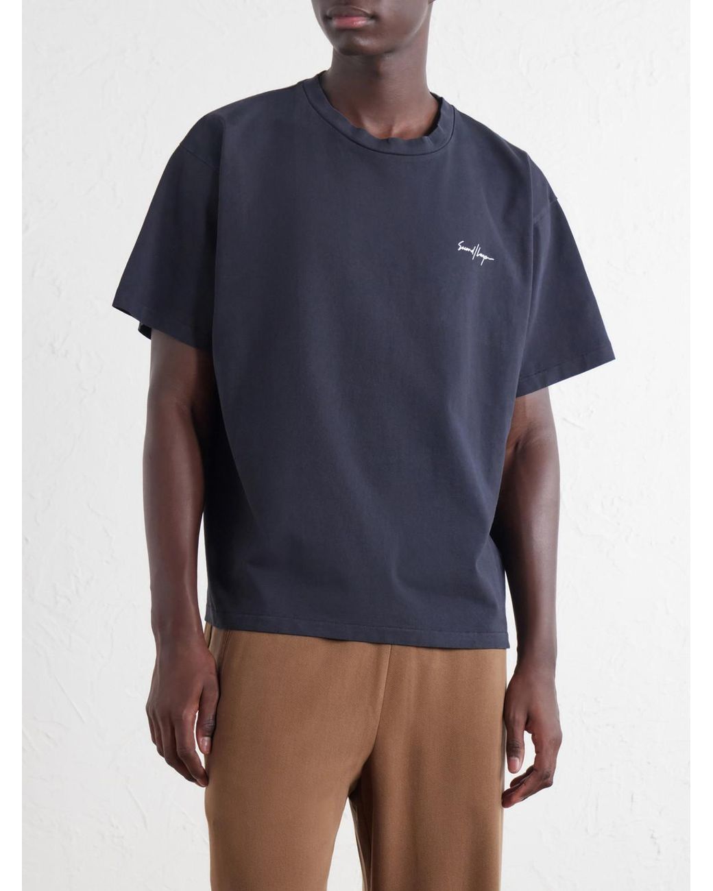 Second Layer Blue Printed Cotton-Jersey T-Shirt for men