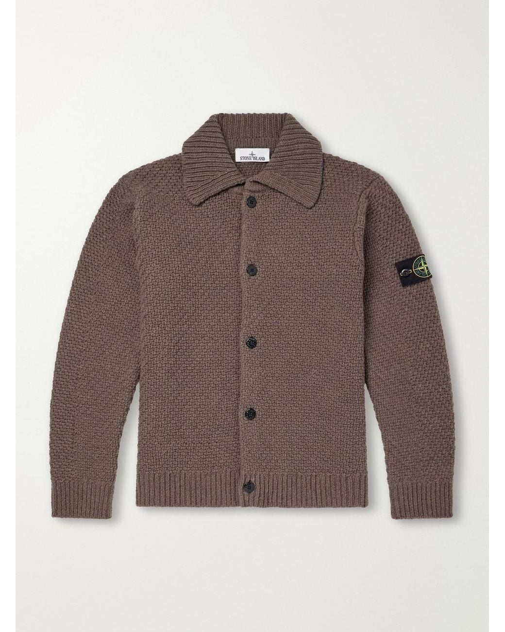 Stone Island Brown Basket-Stitch Wool-Blend Cardigan for men