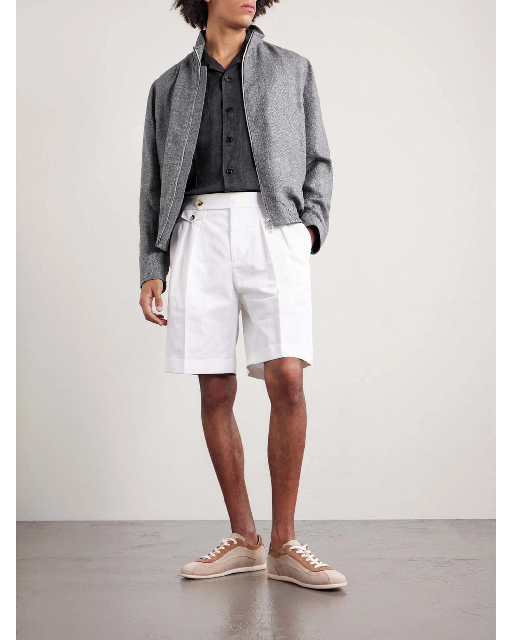 Brunello Cucinelli Black Camp-collar Linen Shirt for men