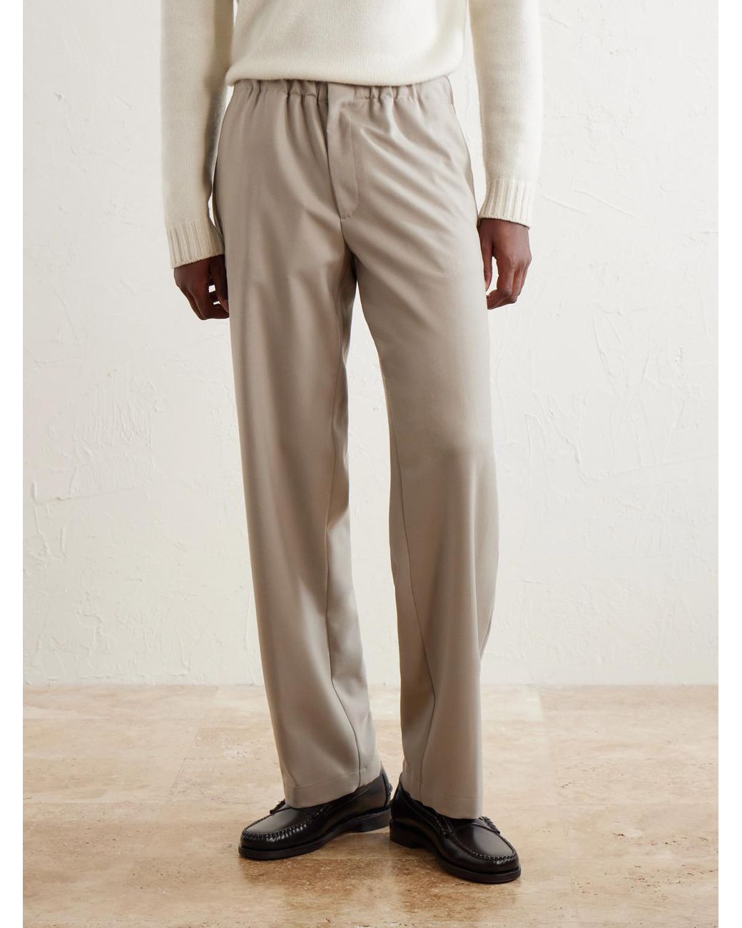 Lardini White Straight-Leg Stretch-Wool Flannel Trousers for men
