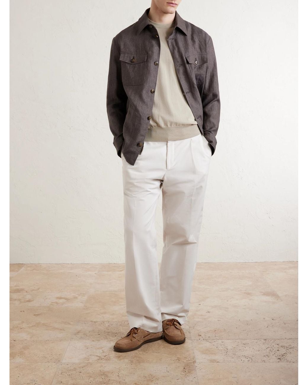 Canali White Knitted Cotton T-Shirt for men