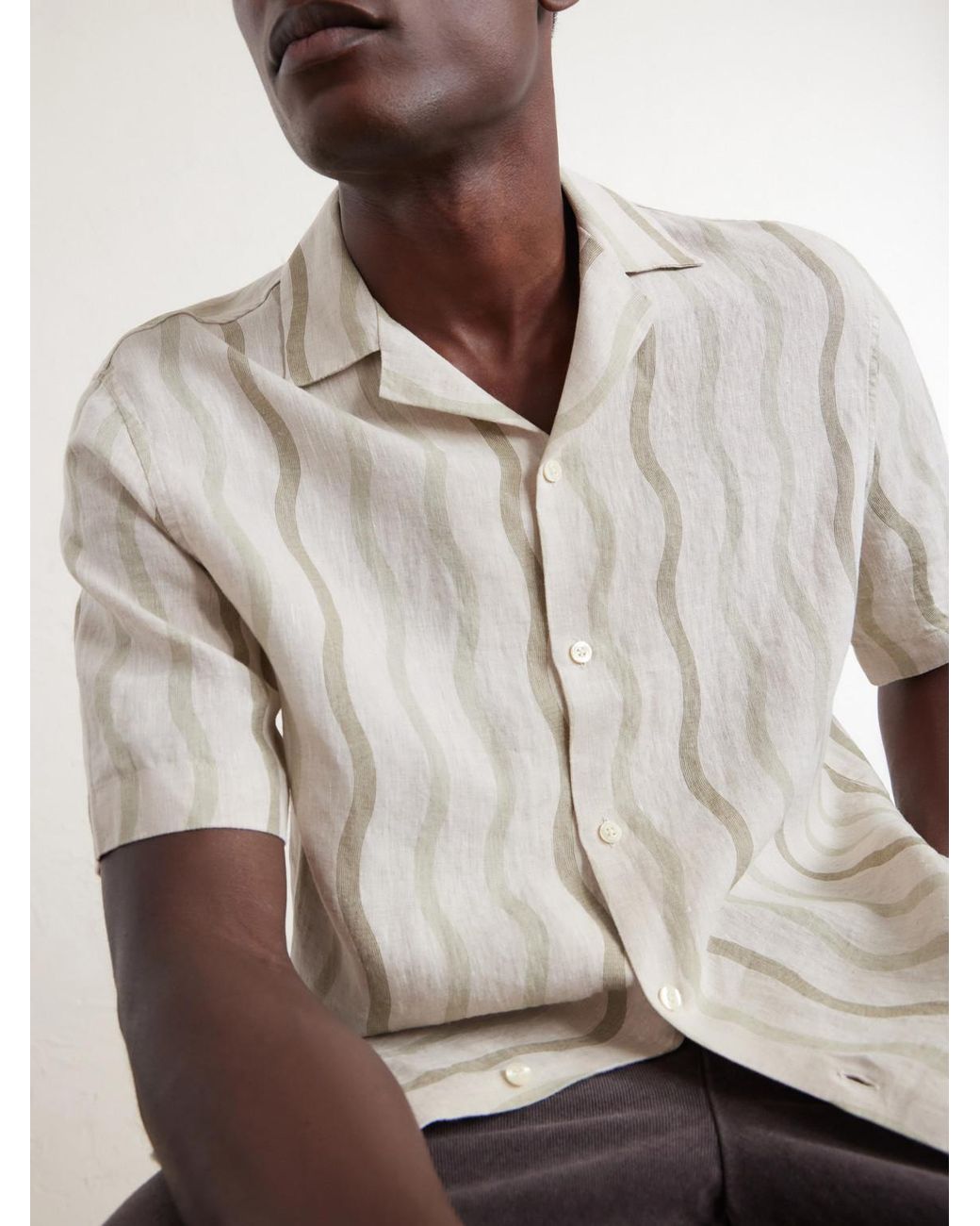 Frescobol Carioca Natural Roberto Camp-collar Striped Linen Shirt for men