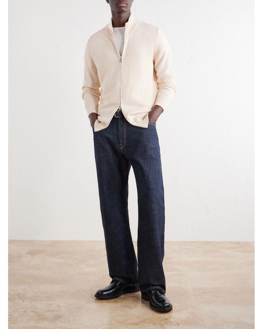 Ghiaia Natural Cotton Zip-Up Sweater for men