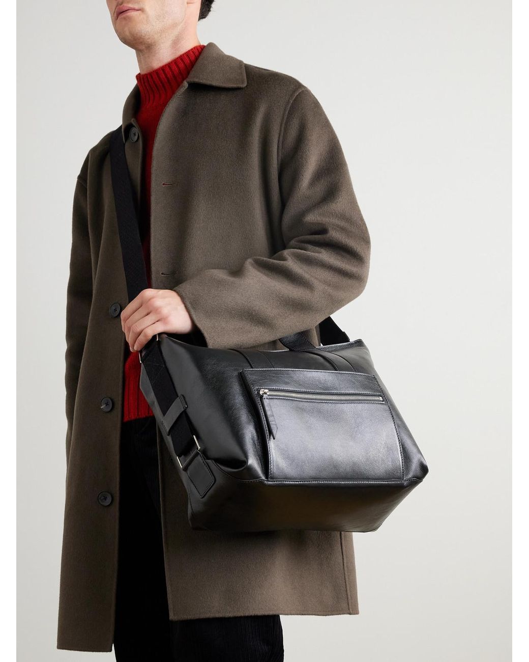 Metier Black Racer Full-Grain Leather Tote Bag for men
