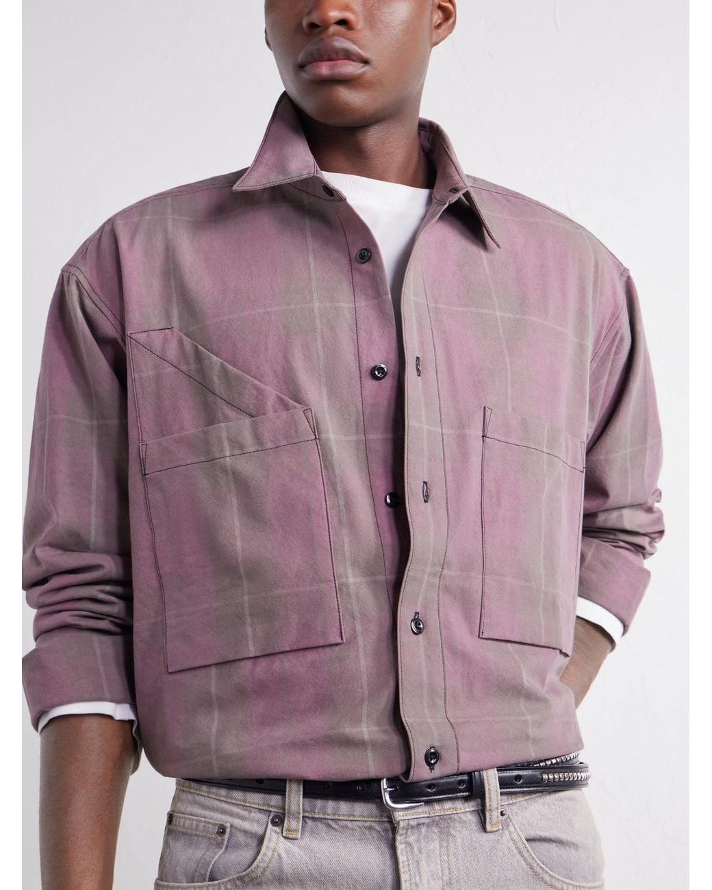 Monitaly Purple Double Pocket Checked Cotton Shirt for men