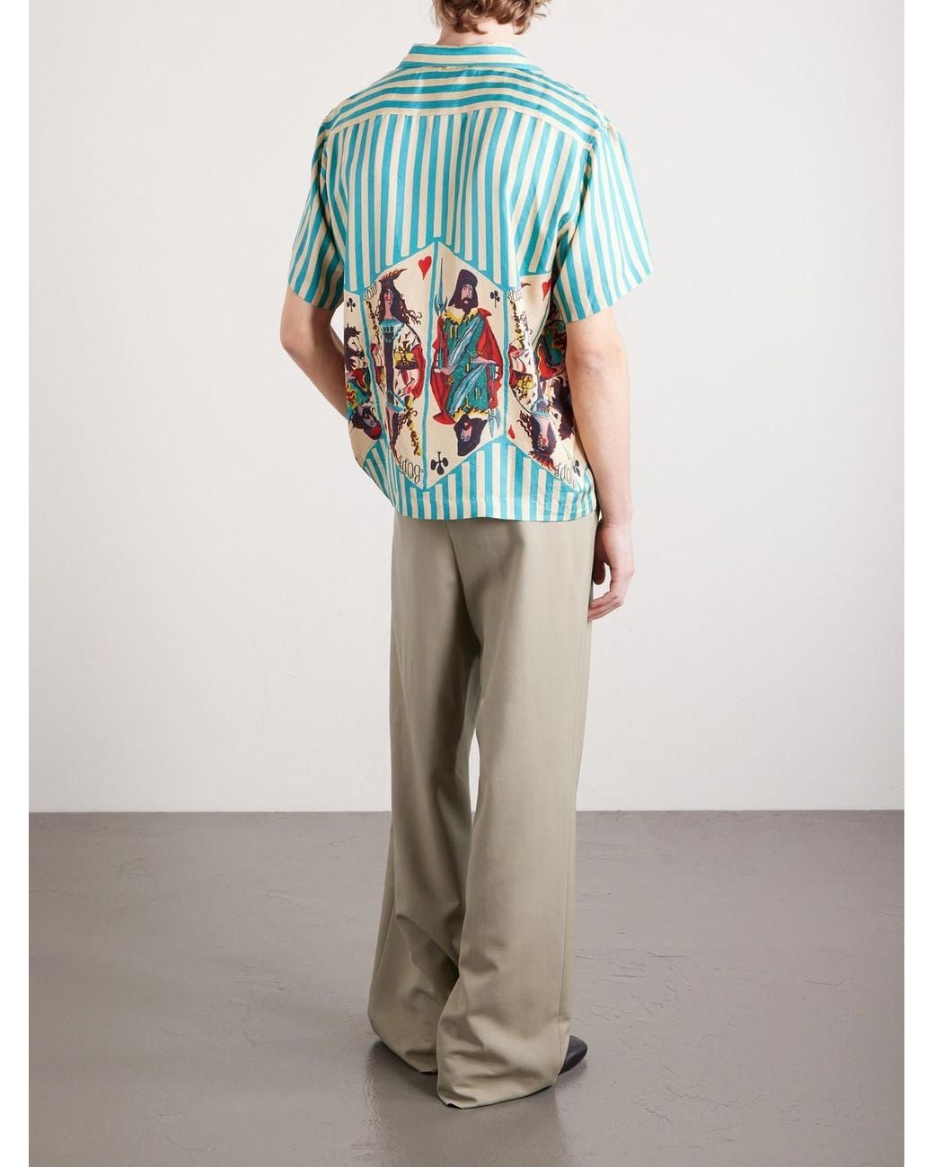 Bode Blue Royals Camp-collar Striped Printed Silk Shirt for men