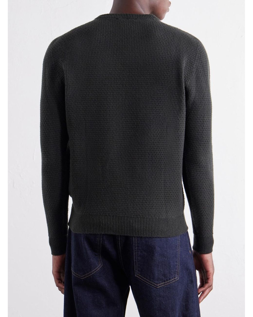 Inis Meáin Black Caoladóir Merino Wool And Cashmere-Blend Waffle Sweater for men