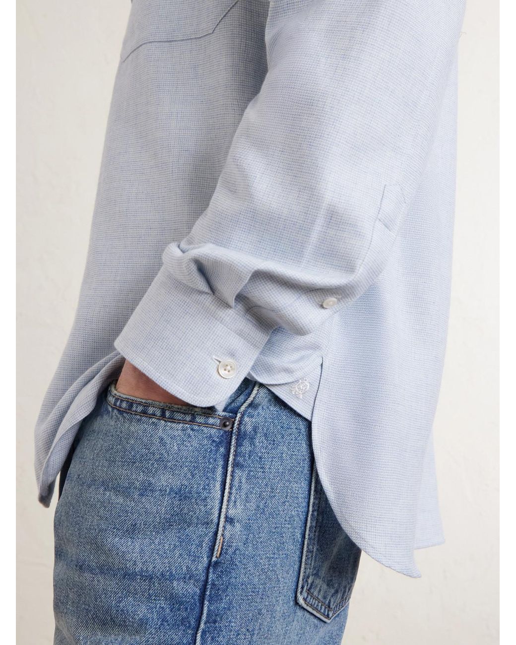 Micro-Checked Cotton And Cashmere-Blend Shirt di Dunhill in White da Uomo