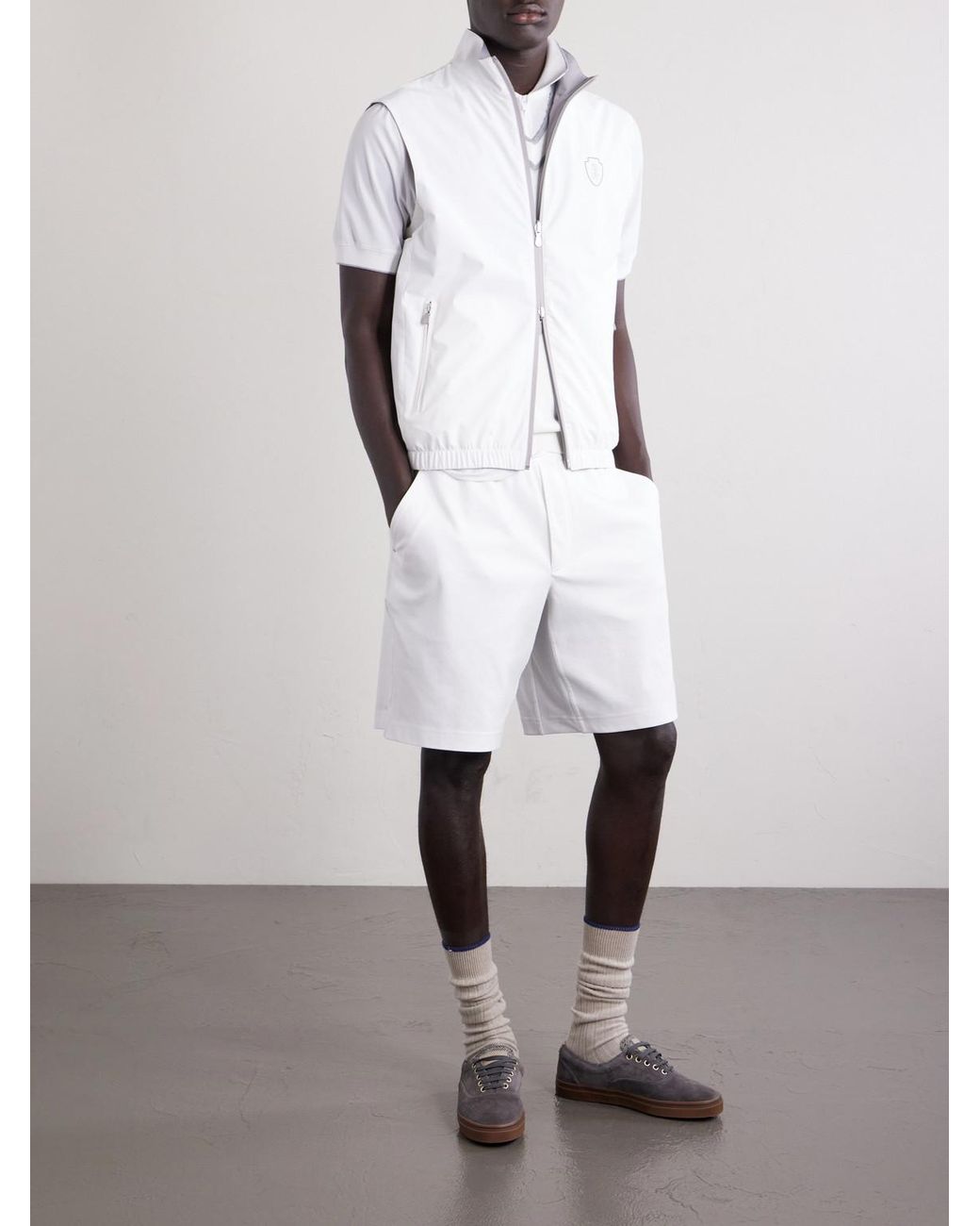 Brunello Cucinelli White Logo-Appliquéd Shell Golf Jacket for men