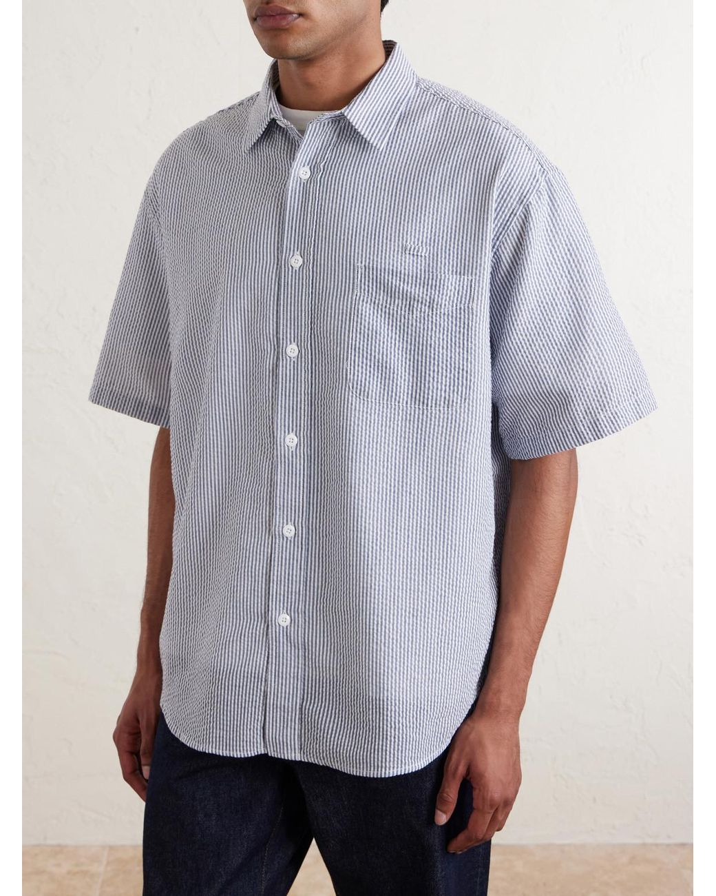 FRIZMWORKS Purple Striped Cotton-blend Seersucker Shirt for men