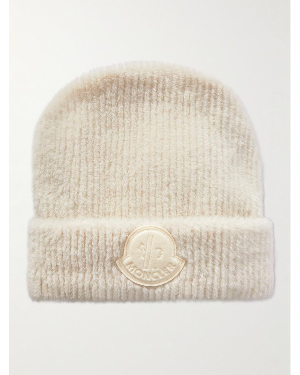 Moncler Logo appliqu d Faux Fur Beanie in Natural Lyst UK