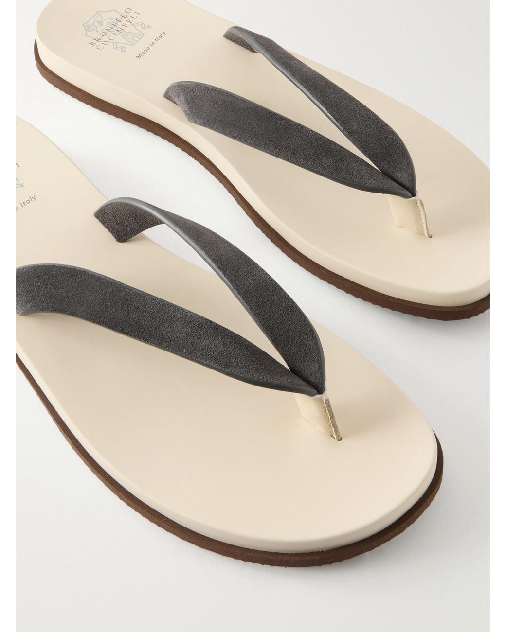 Brunello Cucinelli Suede Flip Flops in Gray für Herren