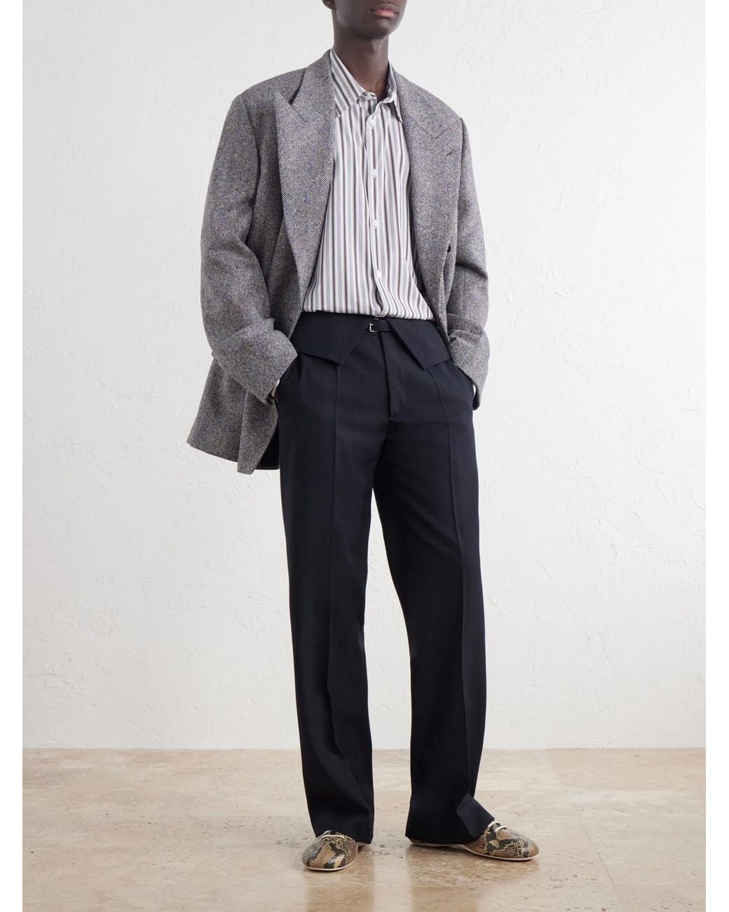 Dries Van Noten Blue Flared Belted Wool-Twill Trousers for men