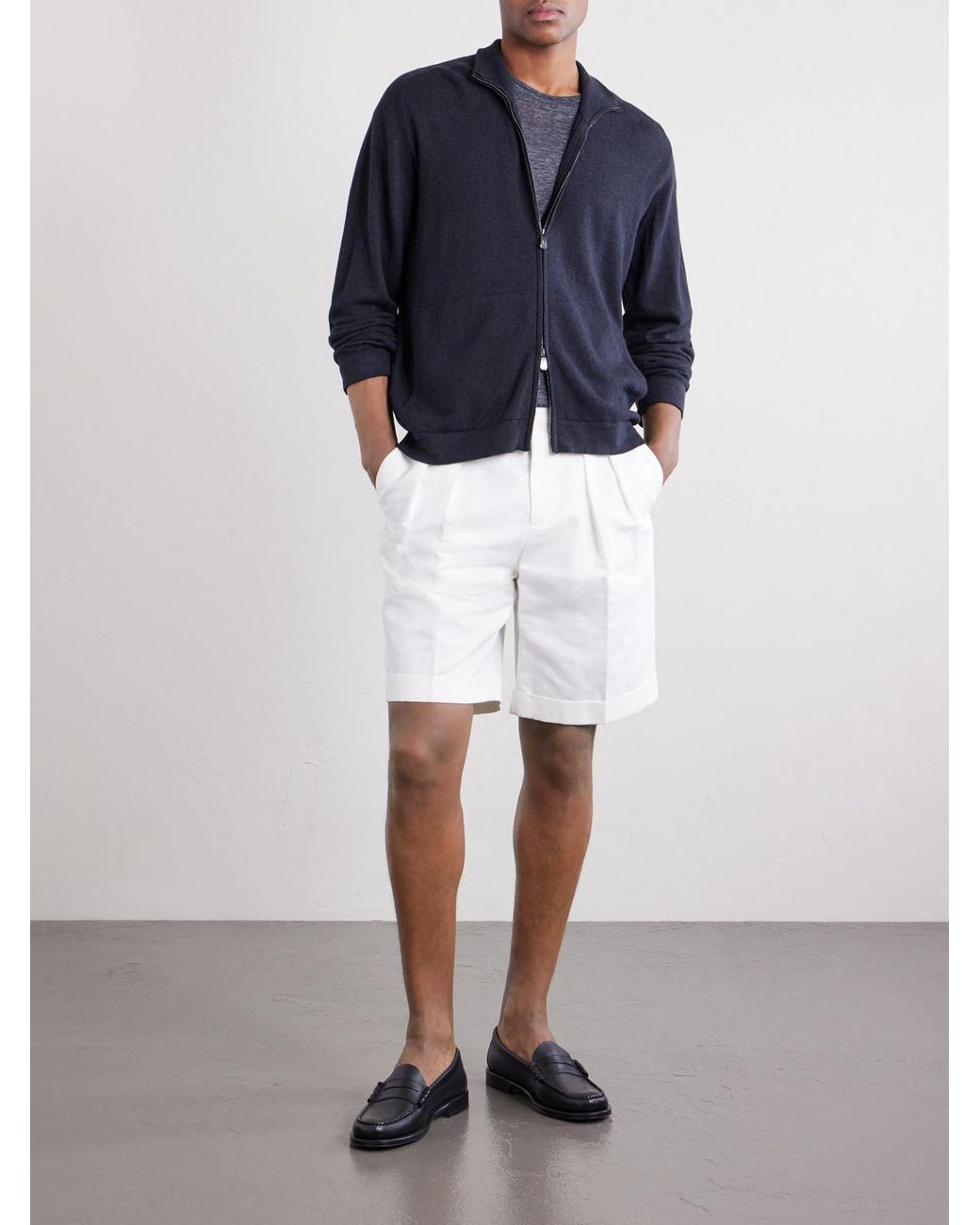 Piacenza 1733 Blue Cashmere And Linen-Blend Zip-Up Sweater for men
