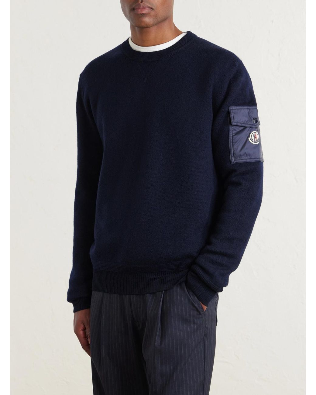 Moncler Blue Logo-Appliquéd Virgin Wool Sweater for men