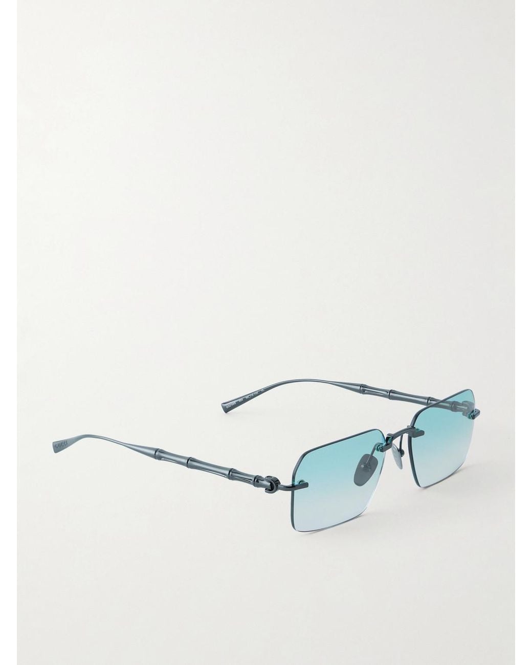 Gucci Blue Bamboo Square-Frame Gunmetal-Tone Sunglasses for men