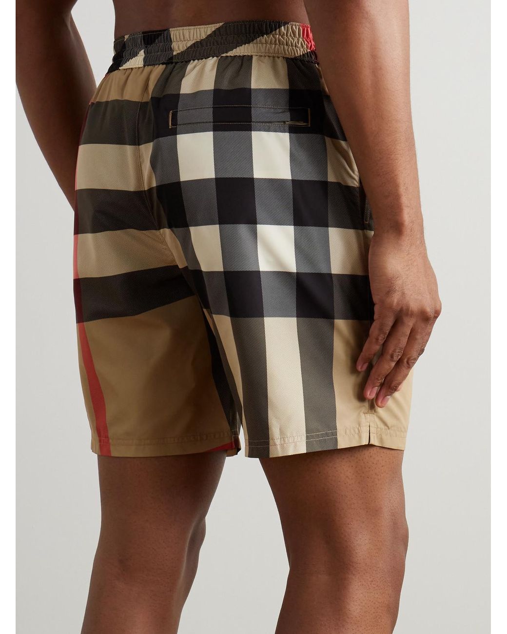 Burberry Natural Straight-Leg Long-Length Checked Swim Shorts for men