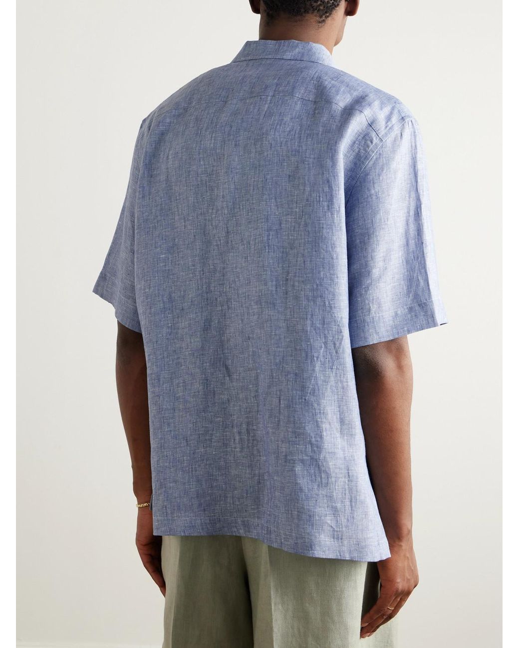 Loro Piana Blue Federico Camp-collar Linen Shirt for men