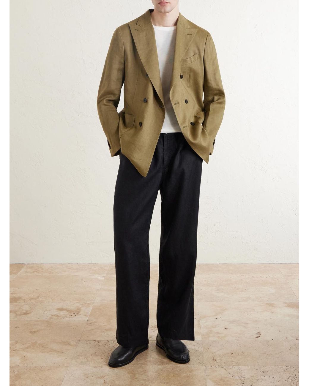Mr P. Black Arthur Wide-Leg Linen Drawstring Trousers for men