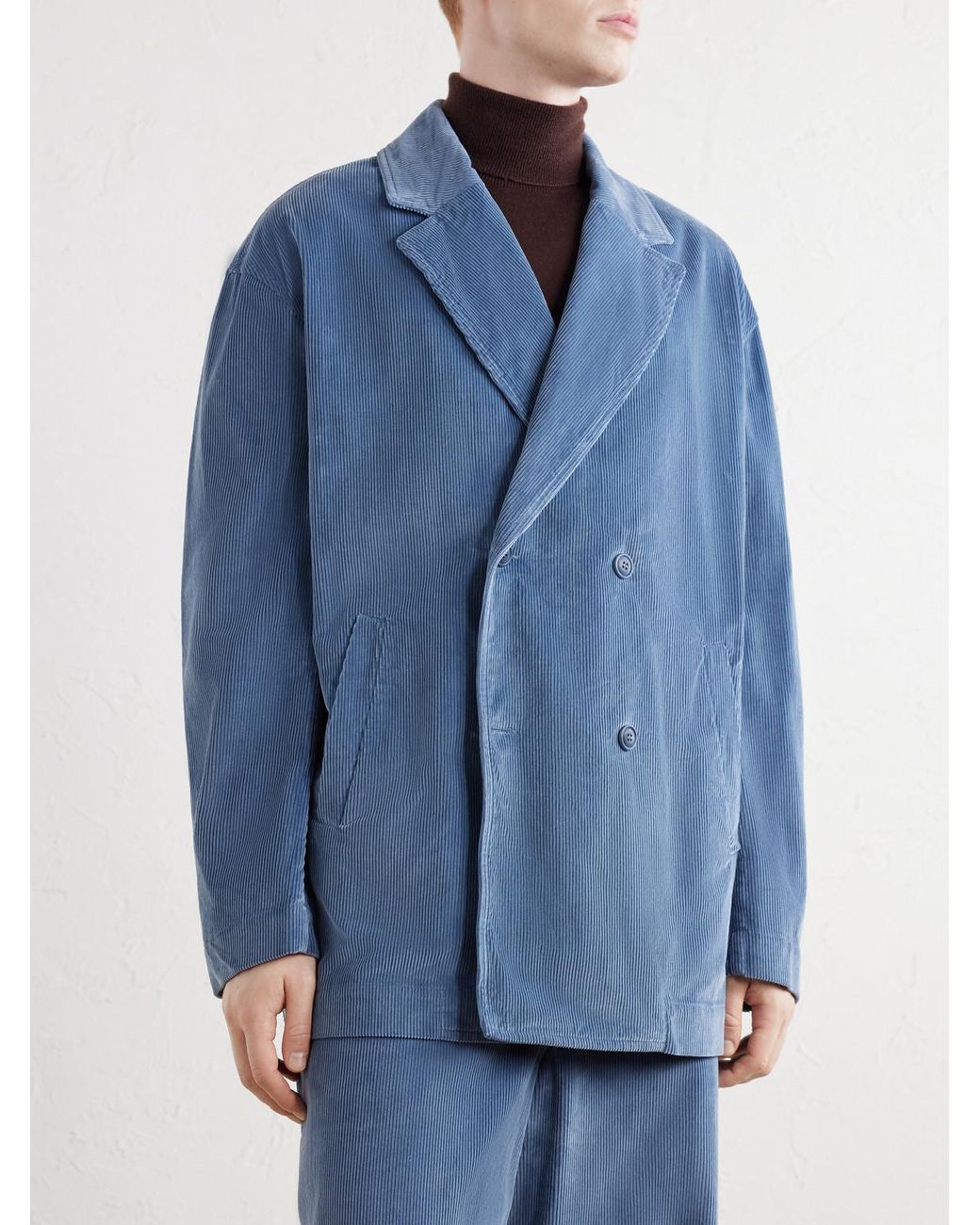 Casey Casey Blue Double-Breasted Cotton-Corduroy Blazer for men