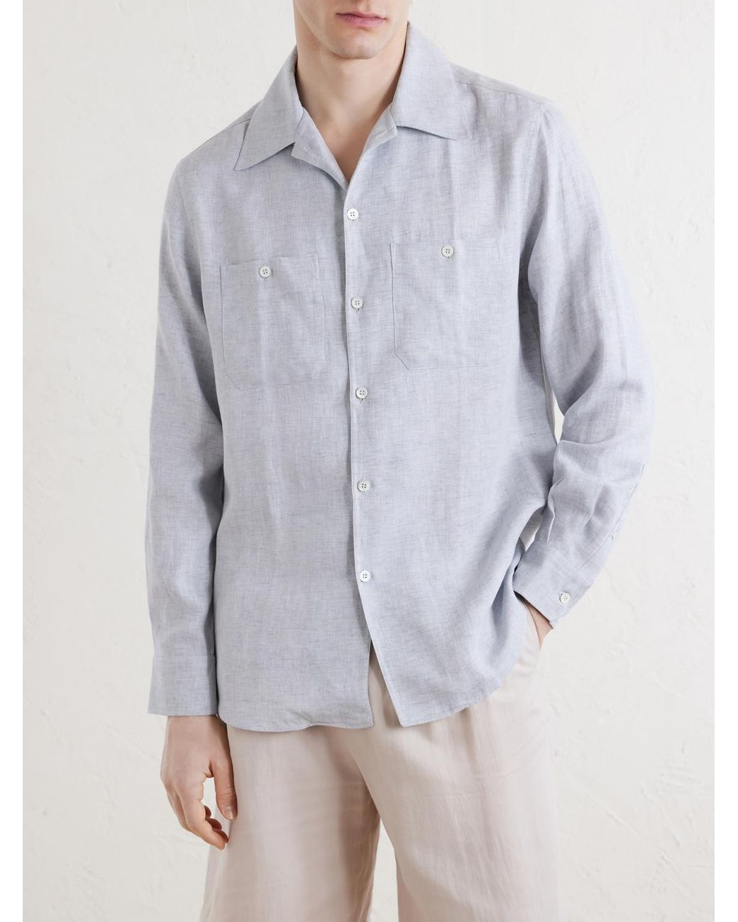 Brunello Cucinelli White Hemp, Linen And Cotton-Blend Shirt for men