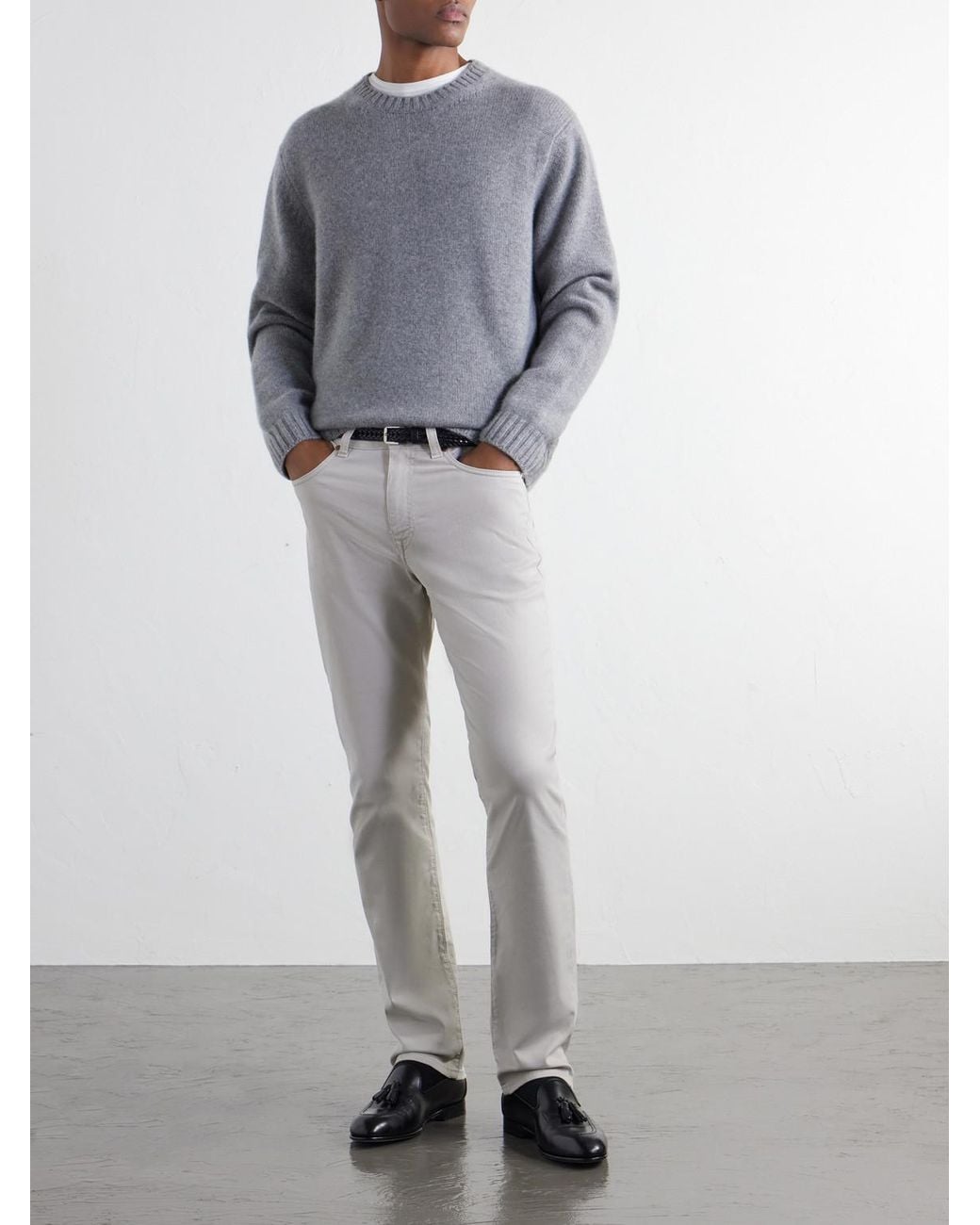 Boglioli White Straight-Leg Garment-Dyed Cotton-Blend Twill Trousers for men