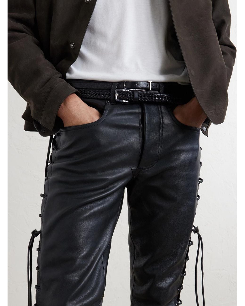Tom Ford Black Straight-Leg Full-Grain Leather Trousers for men