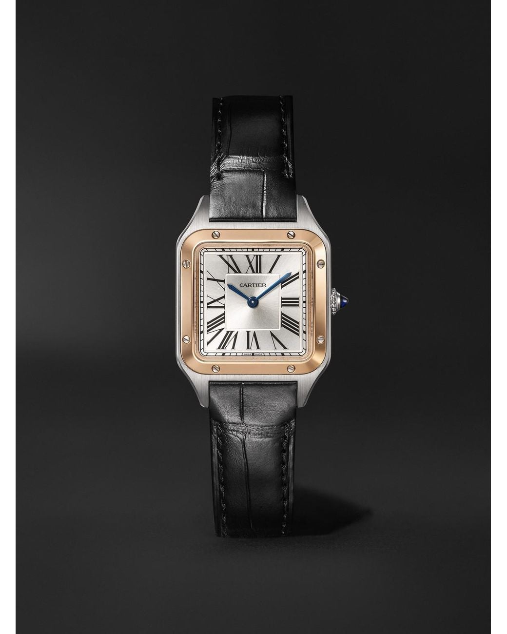 Cartier Black Santos-Dumont Small 18-Karat Rose And Stainless Steel Watch, Ref. W2Sa0038 for men